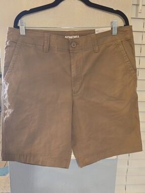 SONOMA Men's Tan Flat-Front Cotton Shorts